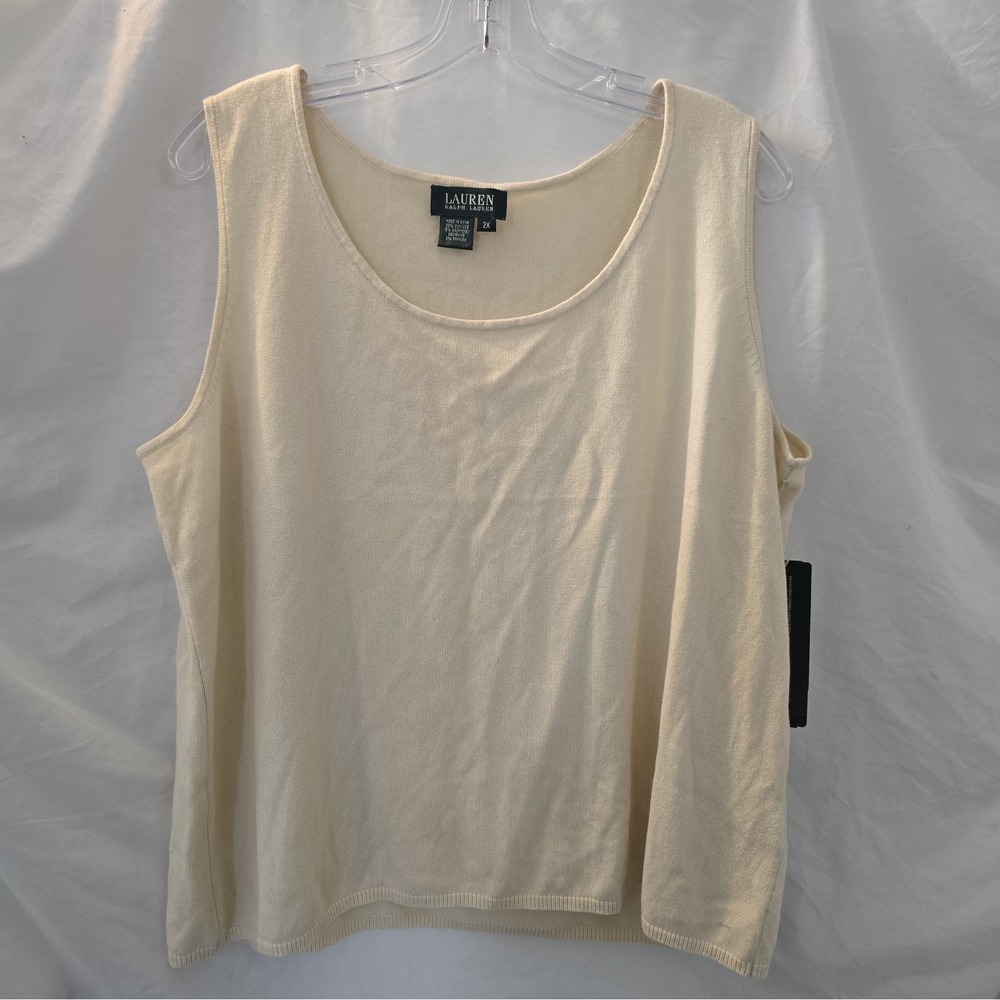 NWT Lauren Ralph Lauren Silk Cashmere Blend Knit Tank Top Cream 2XL Layering